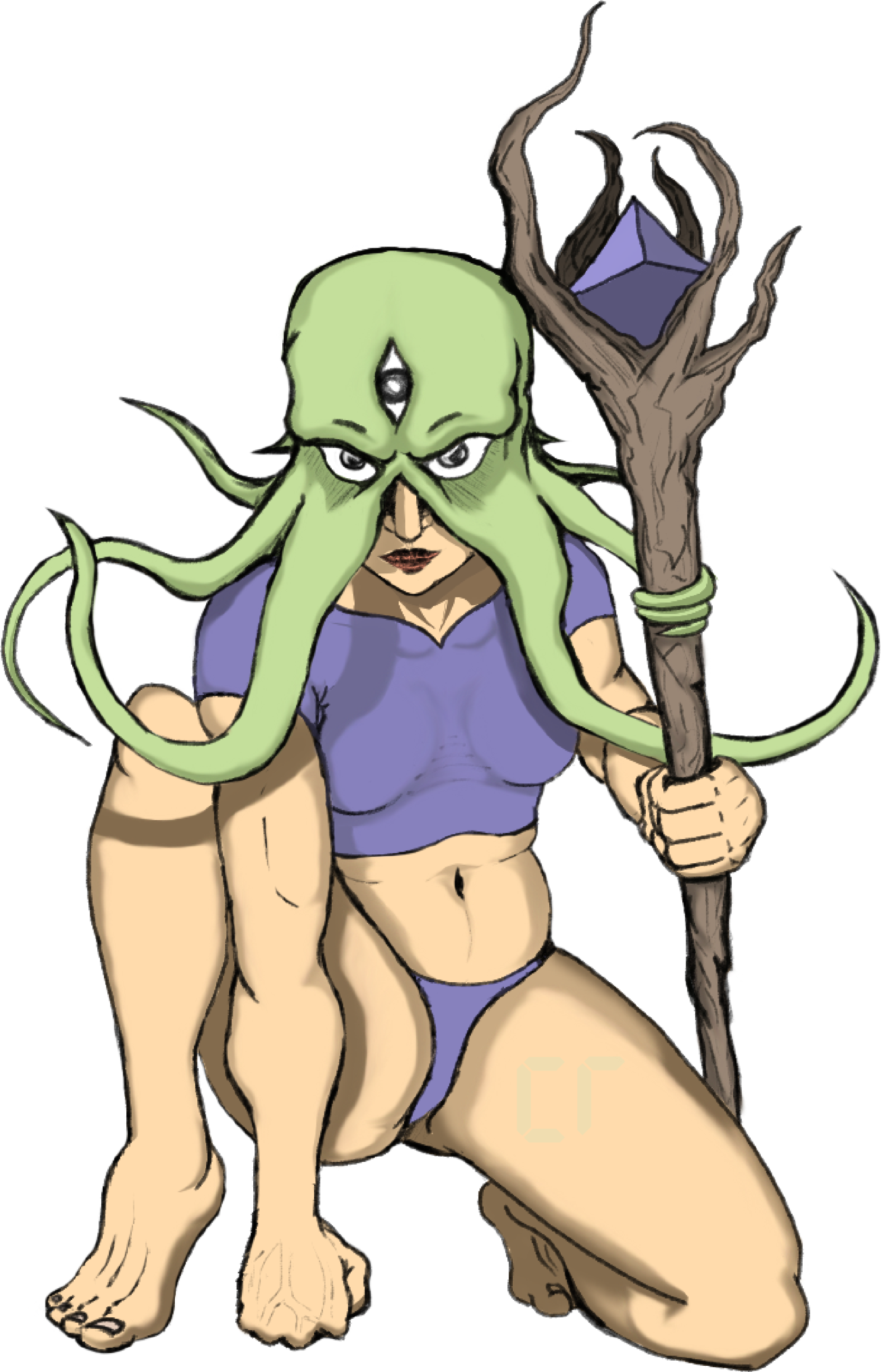 an image of octowoman, a heroine who wears a sea-creature for a hat